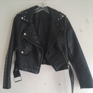 Black pLeather moto jacket
